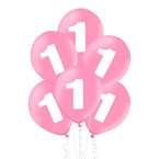 Balony lateksowe różowe cyfra 1 roczek 5szt