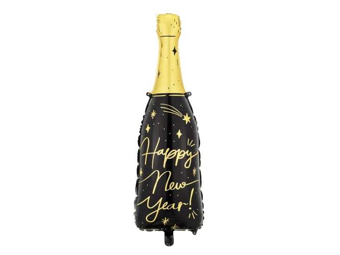 Balon foliowy butelka Happy New Year czarna 98cm