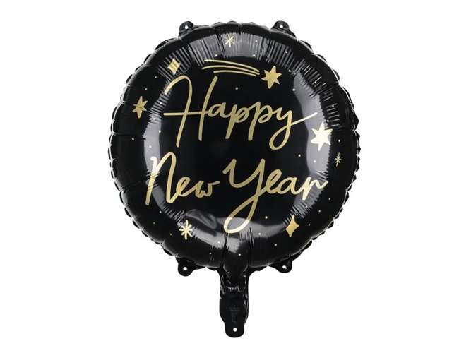 Balon foliowy czarny Happy New Year 45cm